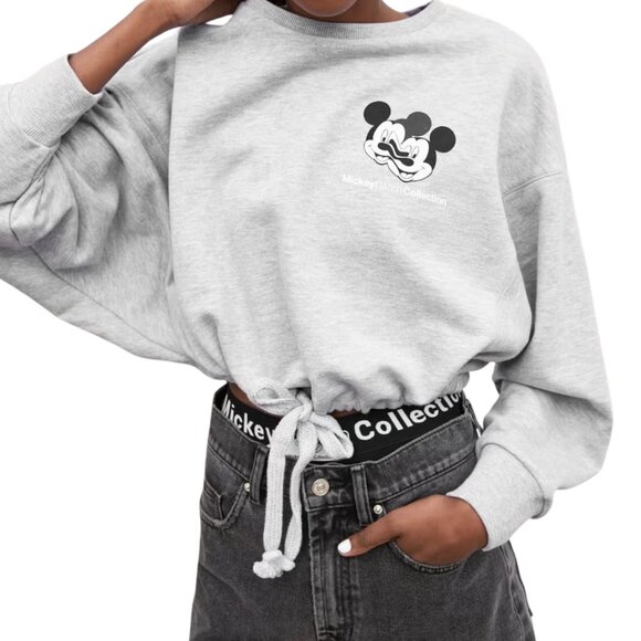 Zara x Disney Mickey Mouse Glitch Collection Women’s Gray Crop Sweatshirt Medium - Picture 4 of 11